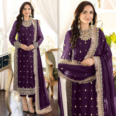 Grey Embroidered Georgette Semi-Stitched Salwar Suit at Rs 1195 in Surat